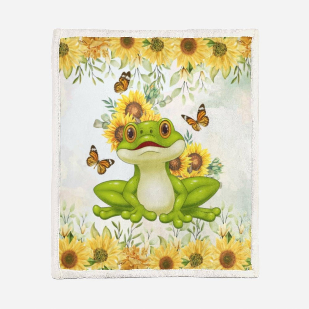Cute Frog Sunflower Butterfly Fleece Plush Throw Blanket Cozy Warm